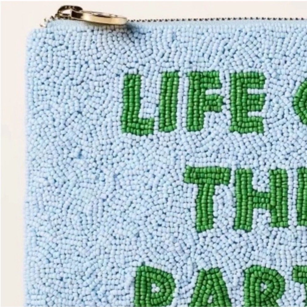 Kate Spade New York X Target Life of the Party Beaded Clutch Blue Green Zip NEW - Picture 3 of 4